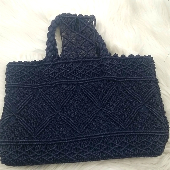 Navy Blue Crochet Handbag Boho Chic Whimsigoth Fairy Peasant - Picture 11 of 11